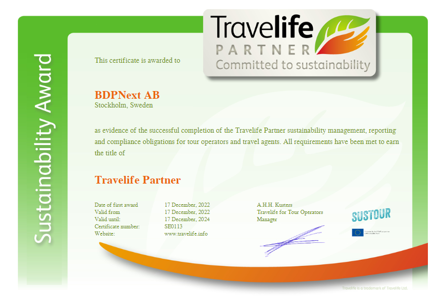 BDPNEXT Travelife Certificate